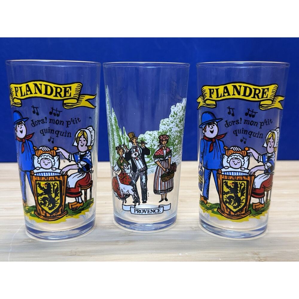 Vintage Reims MC French Drinking Glasses - Flandre & Provence Lot of 3